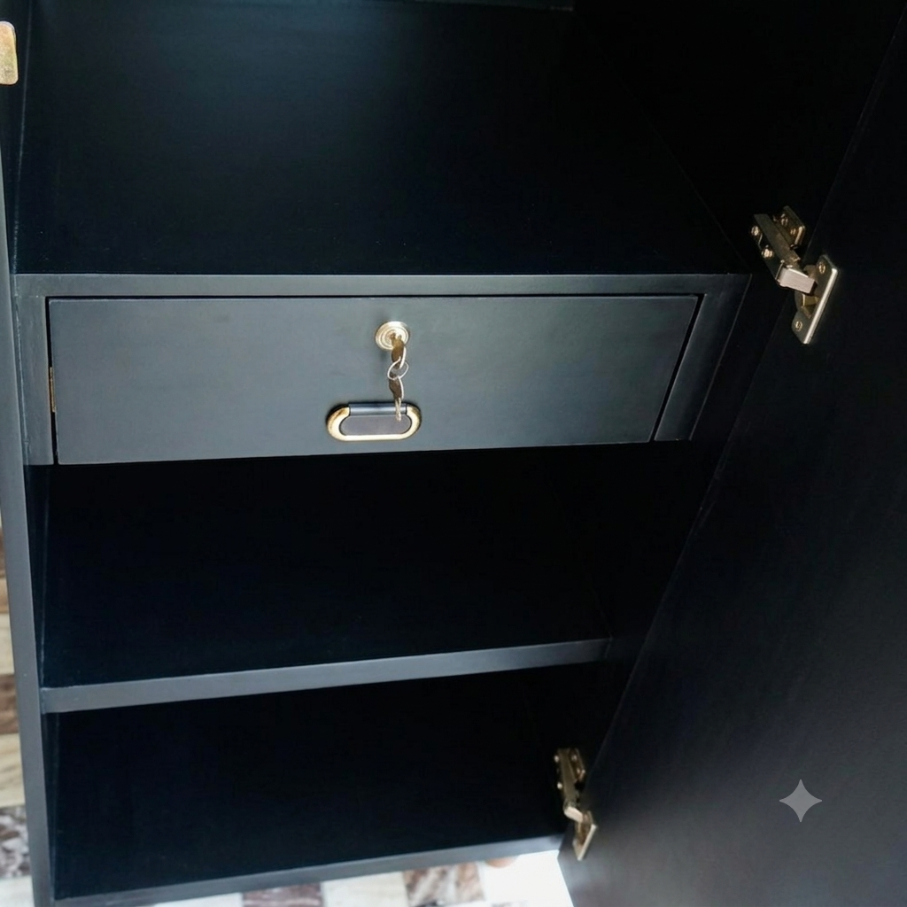 Movable Wheels Storage Cupboard Almirah With Removable Adjustable Shelves & Hanging Rod
