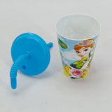 Kids Round Shape 300ml Juice & Drinking Plastic Glass With Cover & Straw( Multiple Colours Will be Sent)