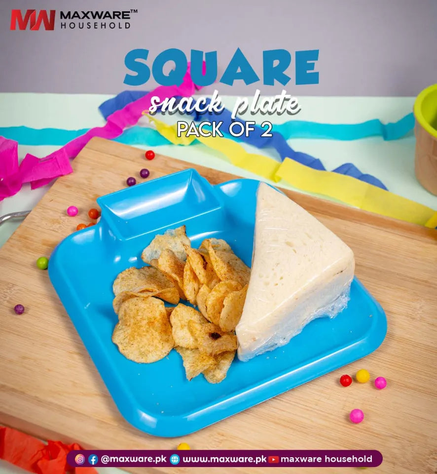 1 pcs Kids' Square Shape Medium-Size Snack Plastic Plates (Multiple Colours Will be Sent)