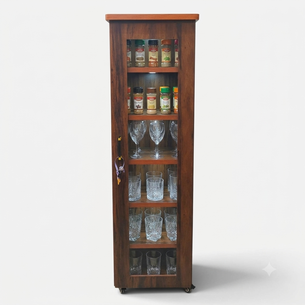 Movable Wheels Single Door  Storage Cupboard Divider Almirah With Removable Adjustable Shelves