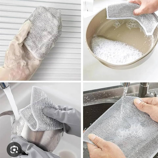 Pack of 10Pcs Silver non-scratch dishwashing cloths designed for kitchen use.