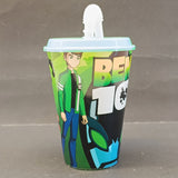 Character 300ml Juice & Drinking Plastic Glass With Cover & Straw ( Random Colors & Design Will Be Sent )