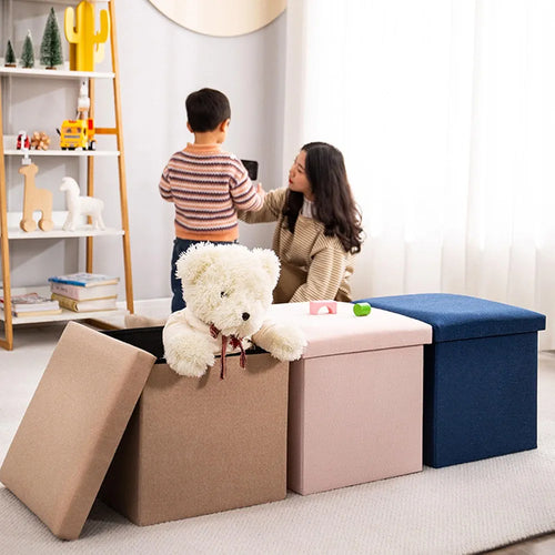 2-In-1 Space Saving Sitting Storage Ottoman Stool Super Soft & Durable