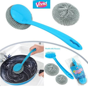 Dish-Washing Removable Re-Usable Stainless Steel Wire Sponge Handle Holder ( Random Colors Will Be Sent)