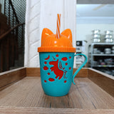 Kids Round Shape 250ml Juice & Drinking Plastic Mug With Cover & Straw( Multiple Colours Will be Sent)