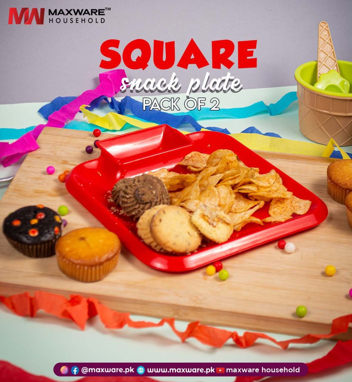 1 pcs Kids' Square Shape Medium-Size Snack Plastic Plates (Multiple Colours Will be Sent)