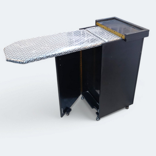 Laminated Wooden Movable Wheels Foldable Iron Stand With Drawer & Cupboard
