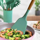 Silicon Heavy-Duty Kitchen Spatula or Spoon With Wooden Handle ( Random Colors Will Be Sent )