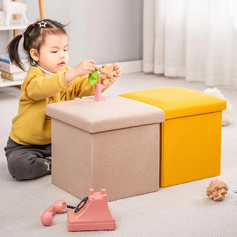 2-In-1 Space Saving Sitting Storage Ottoman Stool Super Soft & Durable