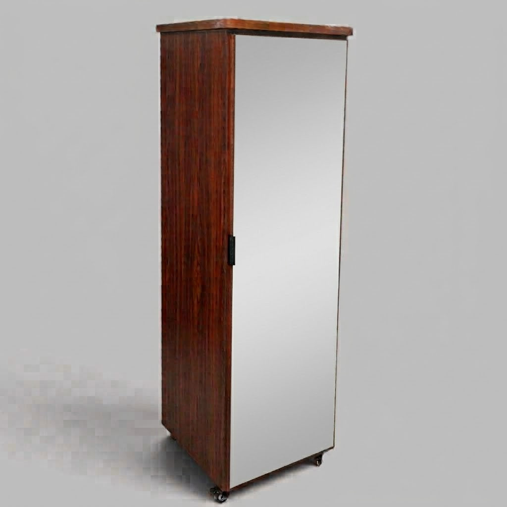 Movable Wheels Storage Mirro Front Cupboard Almirah With Removable Adjustable Shelves & Hanging Rod
