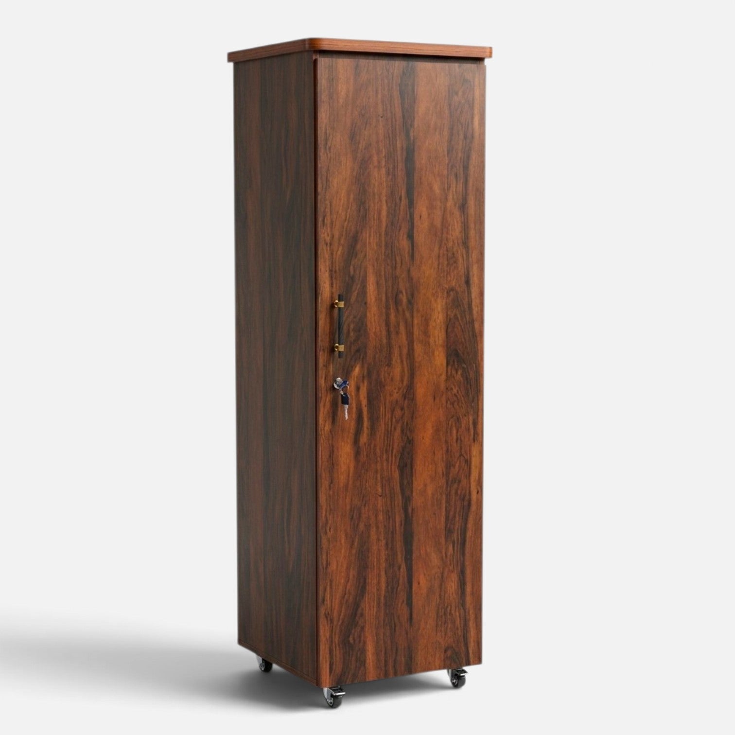 Movable Wheels Storage Cupboard Almirah With Removable Adjustable Shelves & Hanging Rod.