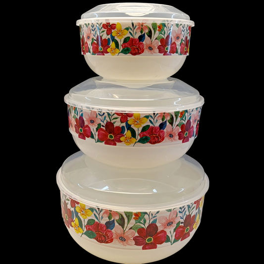 Lavena Pack Of 3pcs Plastic Round Storage Bowl Set With Air Tight Lid