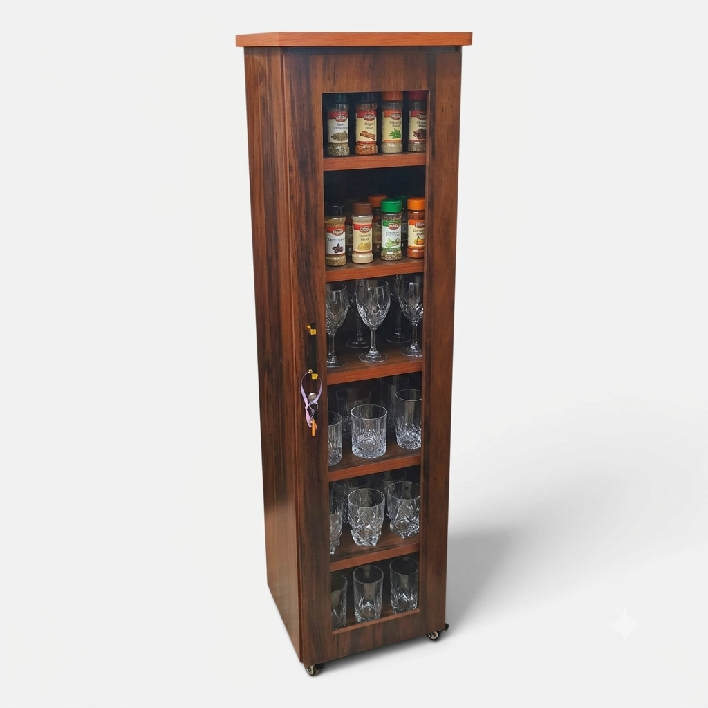 Movable Wheels Single Door  Storage Cupboard Divider Almirah With Removable Adjustable Shelves
