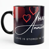 HAPPY ANNIVERSARY LOVE IS STORED IN The Heart Printed High Quality Premium Ceramic 250ml Mug