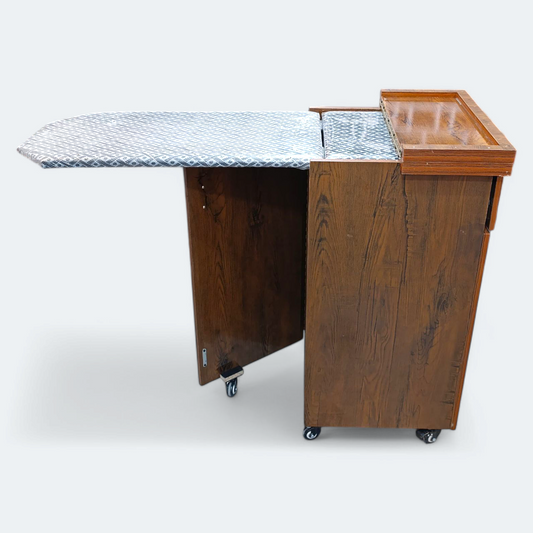 Laminated Wooden Movable Wheels Foldable Iron Stand With Drawer & Cupboard
