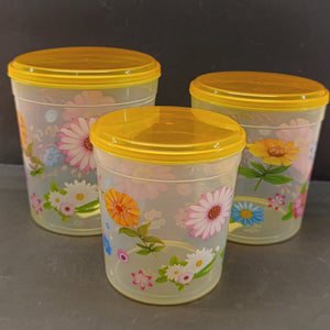 Omega Fresh Printed 3Pcs Plastic Food Storage jar ( Random Color Will be Sent )