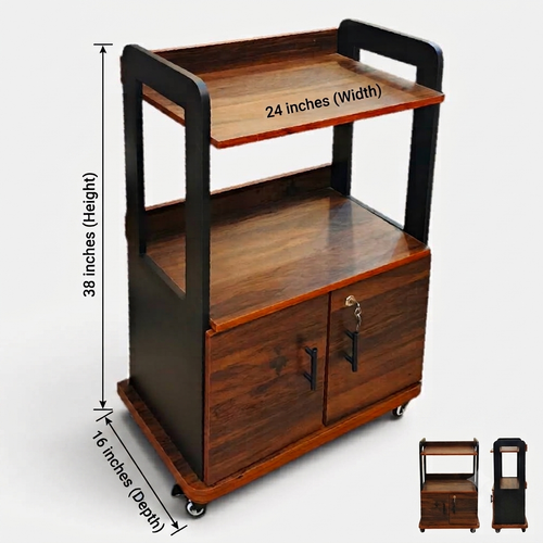 2-Layer Laminated Wooden Kitchen Multi-Purpose Rack With Cabinet ( Movable Wheels )