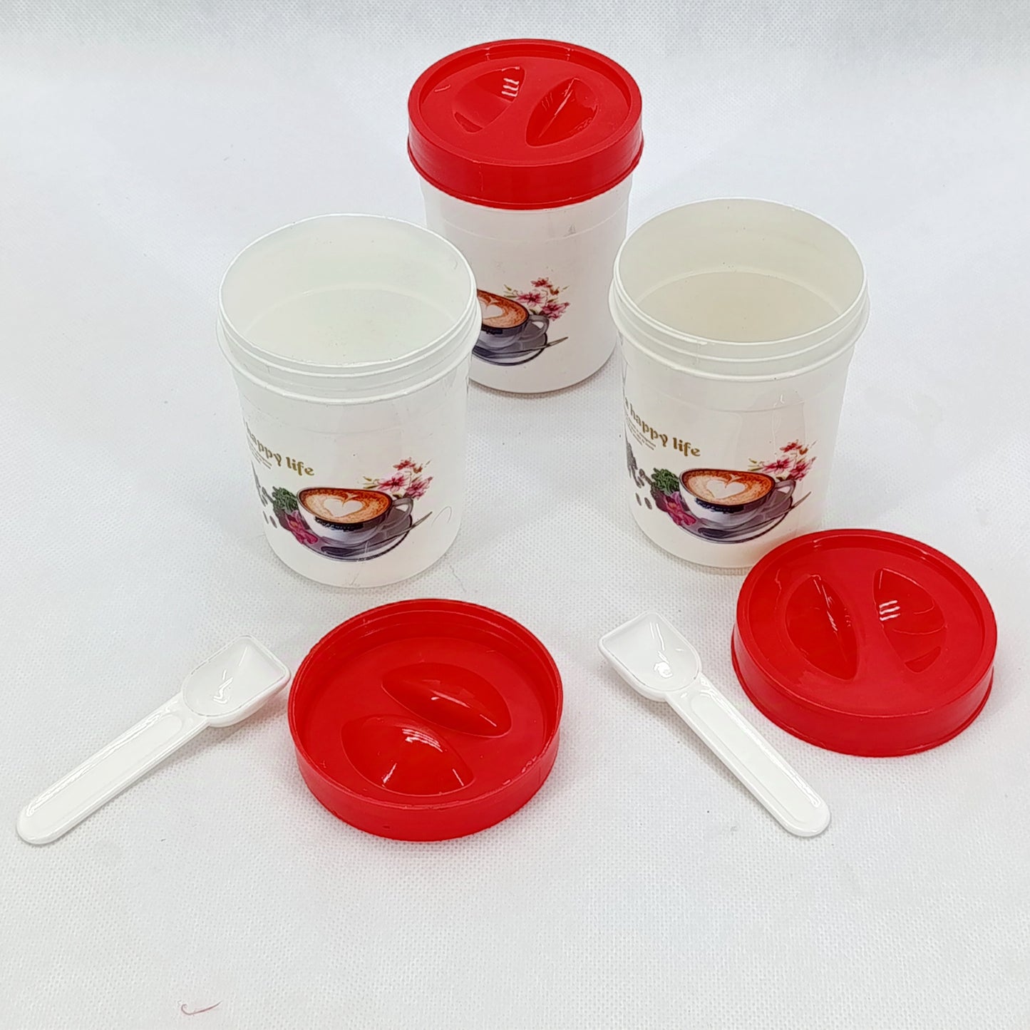 Omega Pack Of 3pcs Plastic Small-Size Coffee Or Masala Storage Jar Set(Random Colors Will be sent)