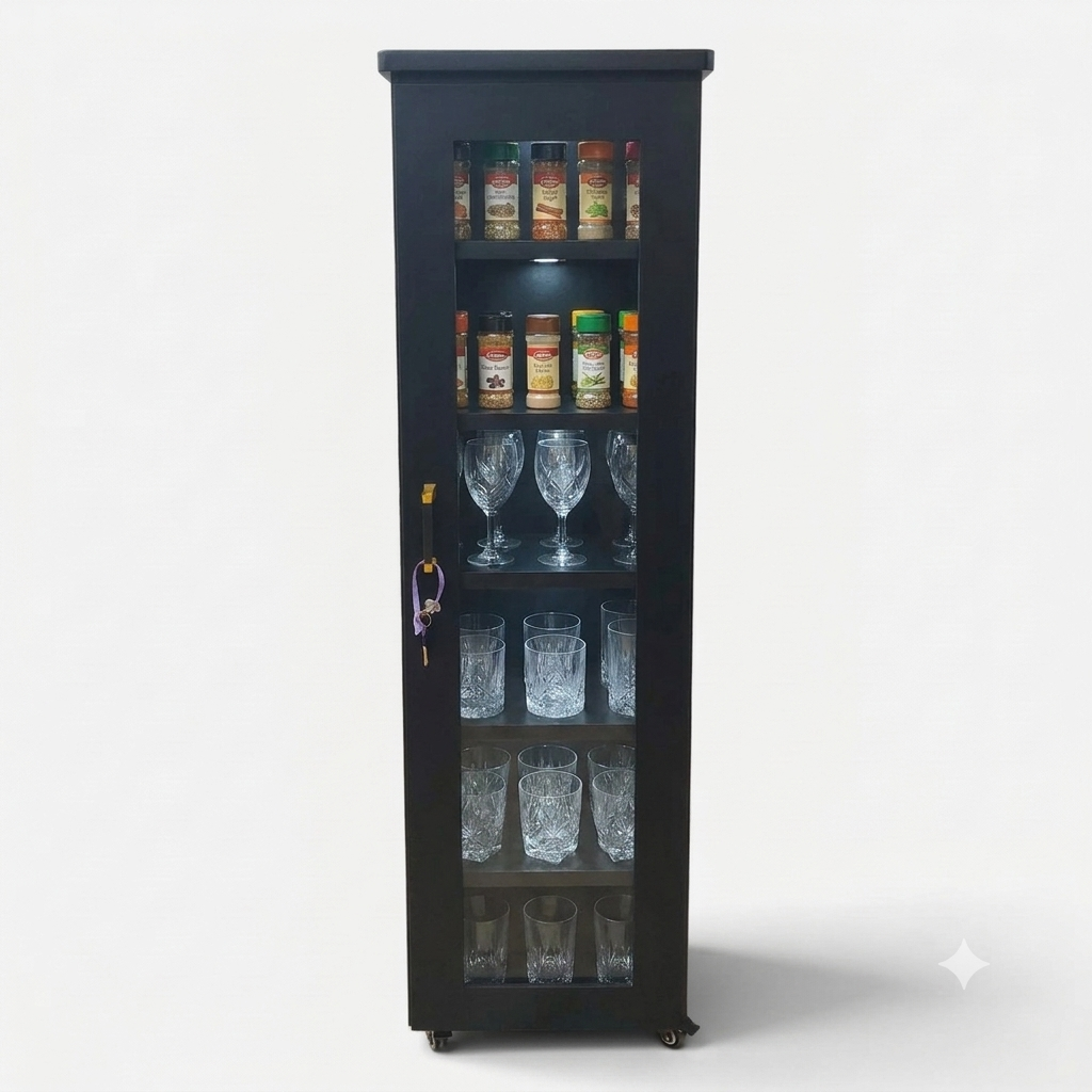 Movable Wheels Single Door  Storage Cupboard Divider Almirah With Removable Adjustable Shelves