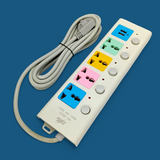 Zeus Electric 3-Meters Wire Extension Lead With 2 USB-Charging Sockets and 4 Pin Sockets