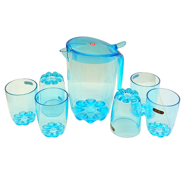 7Pcs Pretty Neat Acrylic Plastic Jug & Glass Water Set(Random Colors Will be sent)