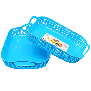 Pretty Fruit Basket Pack Of 2pcs Plastic Rectangular Shape (Random Colors Will Be Sent)