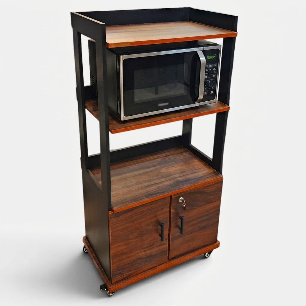 3-Layer Laminated Wooden Kitchen Multi-Purpose Rack With Cabinet