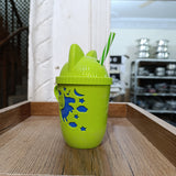 Kids Round Shape 250ml Juice & Drinking Plastic Mug With Cover & Straw( Multiple Colours Will be Sent)