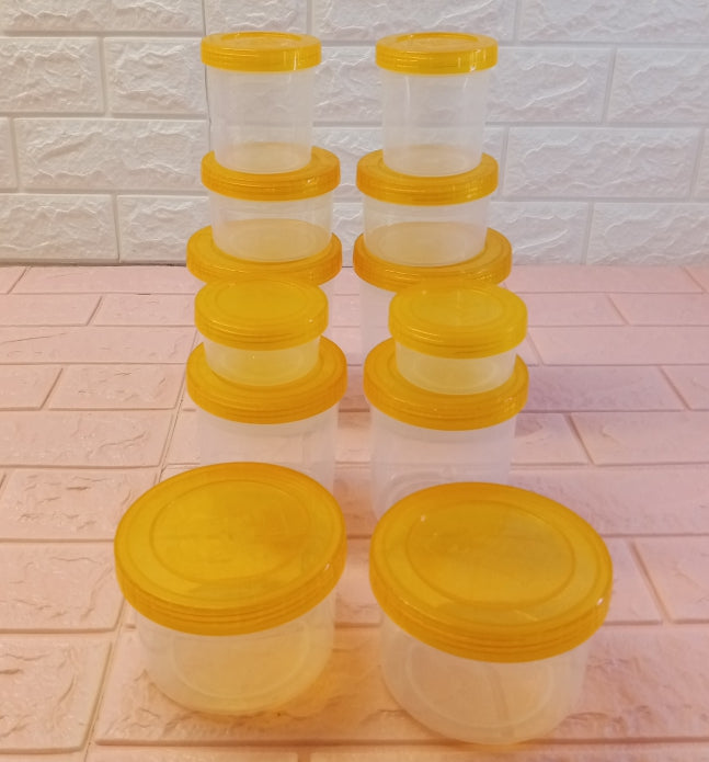Appollo Bundle Pack Of 12pcs Medium & Small Size Plastic Heavy-Duty Food Jar Set ( Random Colors )