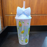 Kids'Cone Shape 300ml Juice & Drinking Plastic Glass With Cover & Straw