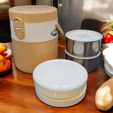 Mega Lunch Carrier & Tiffin 2-Stainless Steel Bowls With Plastic Salad Bowl ( Random Colors Will Be Sent )