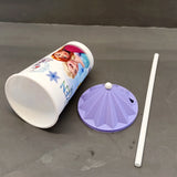 Kids Round Shape 350ml  Juice & Drinking Plastic Glass With Cover & Straw( Multiple Colours Will be Sent)