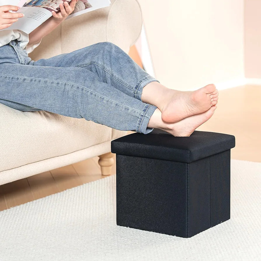 2-In-1 Space Saving Sitting Storage Ottoman Stool Super Soft & Durable