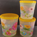 Omega Fresh Printed 3Pcs Plastic Food Storage jar ( Random Color Will be Sent )