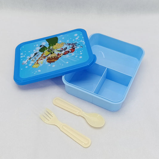 Bright Flat Kids' Plastic Lunch Box With Portions ( Random Character Will Be Sent)