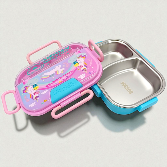 Pro Stainless Steel Insulated 2 Grid Lunch Box (Random Characters Will be Sent)