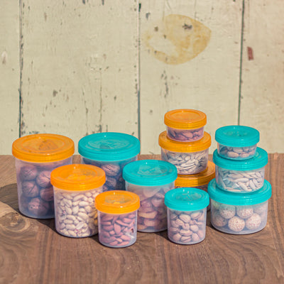 Appollo Bundle Pack Of 12pcs Medium & Small Size Plastic Heavy-Duty Food Jar Set ( Random Colors )