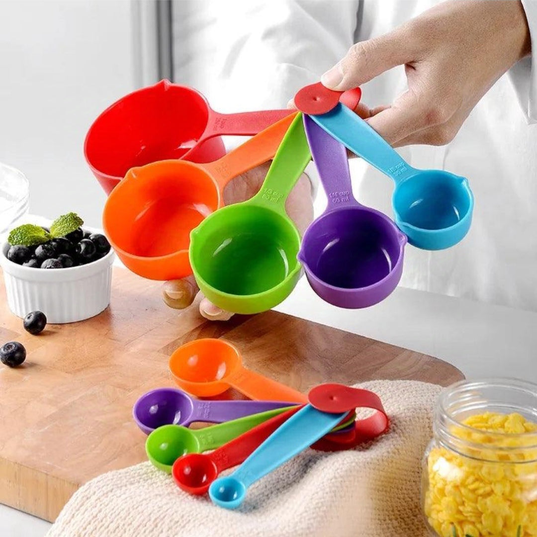 Pack Of 10pcs Colourful Measuring Plastic Spoon & Cup Set