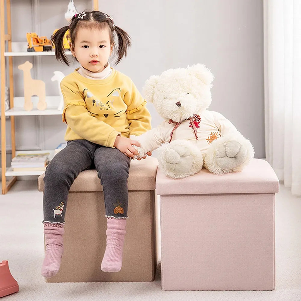 2-In-1 Space Saving Sitting Storage Ottoman Stool Super Soft & Durable