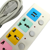 Zeus Electric 3-Meters Wire Extension Lead With 2 USB-Charging Sockets and 4 Pin Sockets