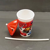 Kids Round Shape 350ml  Juice & Drinking Plastic Glass With Cover & Straw( Multiple Colours Will be Sent)