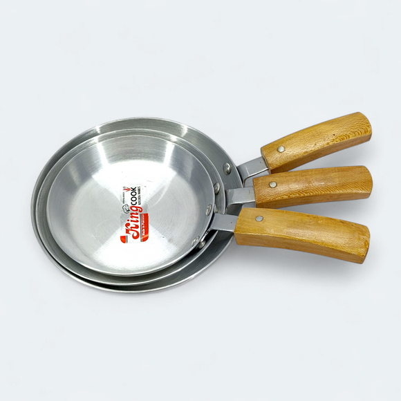 King Cook 3pcs Small & Medium Size Silver Fry Pan Set.