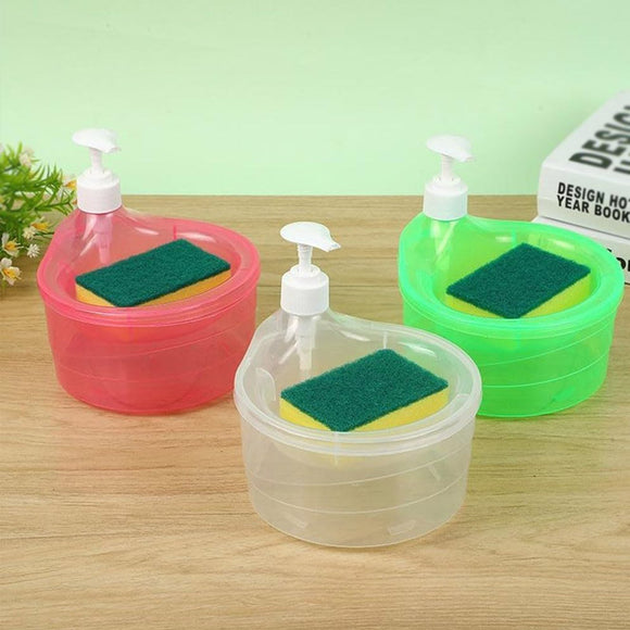 Kitchen Liquid Dishwashing Soap Dispenser With Scrub Container