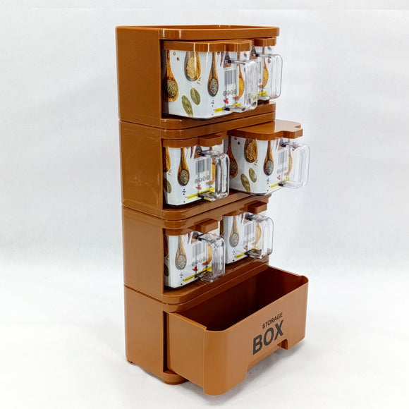 Pretty Neat Space-Saving Plastic Masala & Spices Storage Tower Rack With Spoons(Random Colors Will be sent)