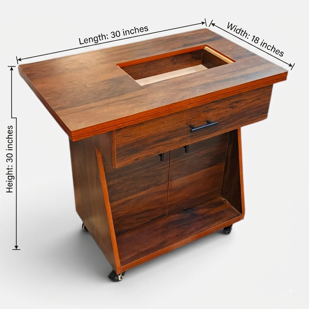 Movable Sewing Machine Table With Wheels Drawer & Storage