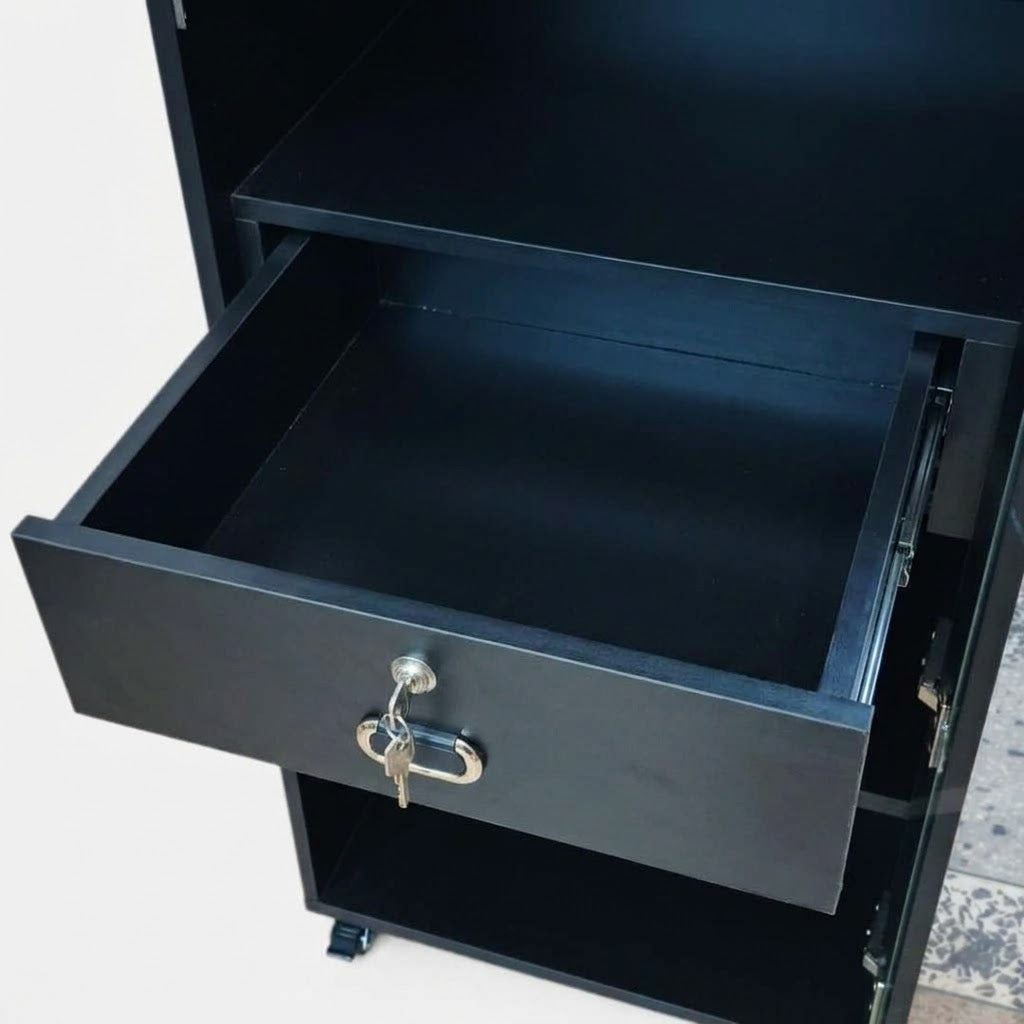 Movable Wheels Single Door  Storage Cupboard Divider Almirah With Drawer & Removable Adjustable Shelves