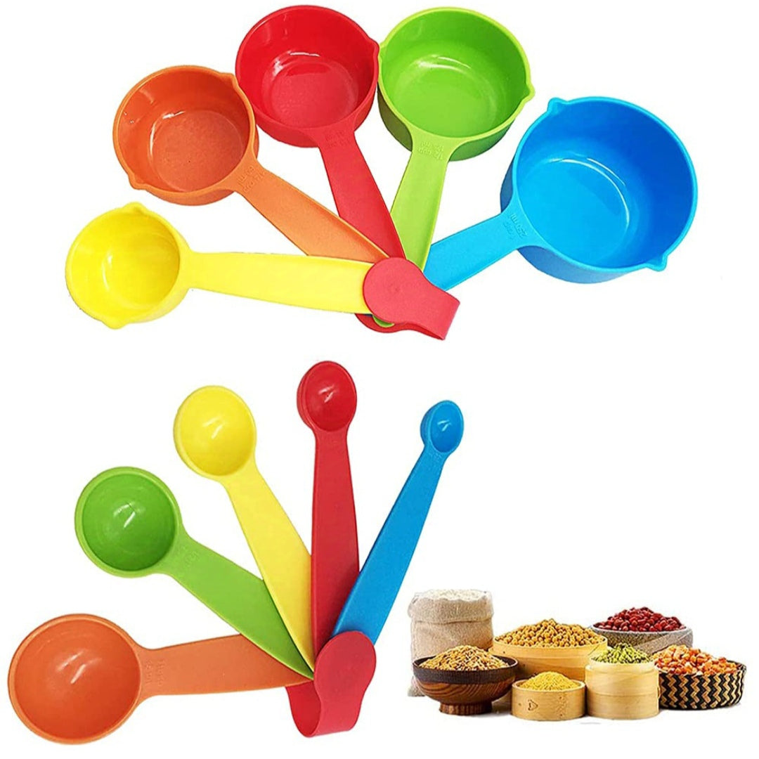 Pack Of 10pcs Colourful Measuring Plastic Spoon & Cup Set