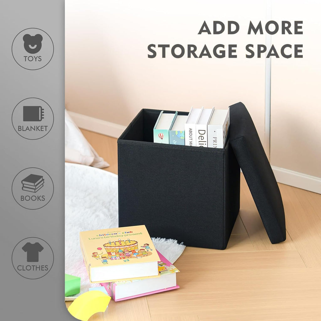 2-In-1 Space Saving Sitting Storage Ottoman Stool Super Soft & Durable