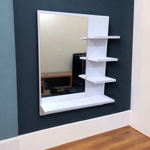 Wall Mount Home Decor Laminated Wooden Mirror With Side Shelves (White Color)