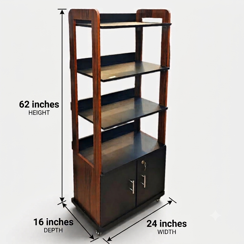 4-Layer Laminated Wooden Kitchen Multi-Purpose Rack With Cabinet ( Movable Wheels )